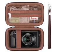 Supmay Custodia per fotocamera digitale Canon Powershot G7 X Mark III / G7 X Mark II / SX740 HS, custodia da viaggio con tasca in rete con cerniera per batteria, cavo di ricarica, scheda USB, marrone