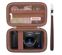 Supmay Custodia rigida da viaggio per fotocamera digitale Sony ZV-1F / ZV-1 / ZV-1 II, custodia da viaggio con tasca in rete con cerniera per batteria, cavo di ricarica, scheda USB, nero, marrone