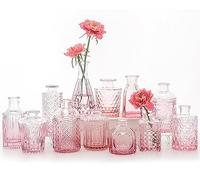 SUPMIND Set di 12 vasi in vetro, piccoli vasi per fiori per centrotavola, vasi rosa alla rinfusa, mini vaso vintage per decorazioni rustiche per matrimoni