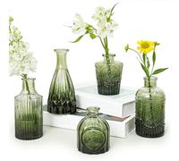 SUPMIND Set di 5 vasi in vetro, piccoli vasi da fiori verdi per centrotavola sfusi, mini vaso vintage per matrimoni rustici, casa, decorazione da tavolo