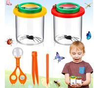 SUpoetry 2 Pezzi Lenti d'Ingrandimento a Tazza per Bambini Impostate, Vetro per Insetti con Lente d'Ingrandimento Bambini, Lenti d'Ingrandimento a Tazza con Pinzette in Plastica
