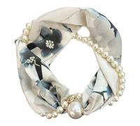 Supoion Collana a catena con perle con chiusura magnetica, sciarpa in raso floreale, elegante, in seta, sottile, per donne alla moda