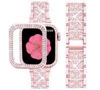 Supoix Compatibile con Apple Watch Band 41 mm + custodia, gioielli da donna con cinturino in metallo e 2 pellicole di protezione per schermo per iWatch Serie 8/7 (rosa rosa)