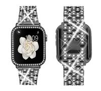 SUPOIX compatibile con Apple Watch Band 44mm + Custodia da donna con cinturino in metallo di ricambio con strass e diamanti e custodia protettiva