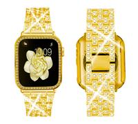 SUPOIX compatibile con Apple Watch Band 44mm + Custodia da donna con cinturino in metallo di ricambio con strass e diamanti e custodia protettiva