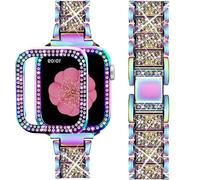 Supoix Compatibile con Apple Watch Band 45 mm + custodia, gioielli da donna Bling Diamond Metal Strap & Confezione da 2 pellicole protettive per schermo per iWatch Serie 8/7 (colorate)