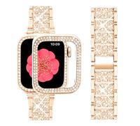 Supoix Compatibile con Apple Watch Band + Case, gioielli da donna Bling Diamond Cinturino in metallo e confezione da 2 protezioni per schermo per iWatch Serie 8, 7, 6, 5, 4, 3, 2 SE, 44mm