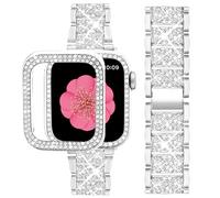 Supoix Compatibile con Apple Watch Band da 40 mm + custodia, gioielli da donna Bling Diamond cinturino in metallo e confezione da 2 protezioni per schermo per iWatch serie 6/5/4 (argento/40 mm)