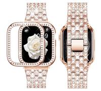 SUPOIX Compatibile con cinturino Apple Watch da 41 mm + custodia, gioielli da donna con strass di ricambio in metallo e custodia protettiva in TPU morbida per iWatch serie 7/8 (oro rosa)