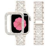 SUPOIX Compatibile con cinturino Apple Watch da 42 mm + custodia, cinturino in metallo con strass e 2 custodie protettive per iWatch Serie 3/2/1 (oro champagne/42 mm)