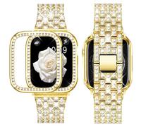 SUPOIX Compatibile con cinturino Apple Watch da 42 mm + custodia, cinturino in metallo di ricambio per gioielli da donna e custodia protettiva in TPU morbida per iWatch serie 3/2/1 (oro)