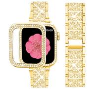 SUPOIX Compatibile con cinturino Apple Watch da 44 mm + custodia, cinturino in metallo con strass e 2 custodie protettive per iWatch Serie 6/5/4 (oro)