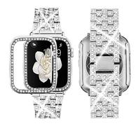 SUPOIX Compatibile con cinturino Apple Watch da 45 mm + custodia, cinturino in metallo di ricambio per gioielli da donna e custodia protettiva in TPU morbida per iWatch serie 7/8 (argento)