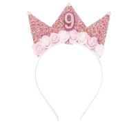 SuPoo Decorazioni per 9° compleanno per ragazza 9° compleanno ragazza fascia corona di compleanno per ragazze fascia per capelli glitterata per festa 9 anni decorazioni di buon compleanno fiore
