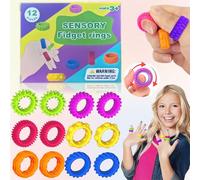 SUpotery 12 Pezzi Anello Fidget Silicone, 6 Texture Anelli Sensoriali in Silicone Fidget Anelli, Gli Anelli Sensoriali in Silicone per Bambini Sono Adatti a Bambini e Adulti (6 Colori)