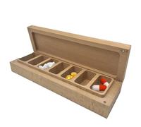 Supplement Organizer Wooden Portable Box - Wooden Portable Pill Dispenser With Compartments, Home Storage Container For Travel, Office & Outdoor Use, Also For Jewelry, Snacks & Small Accessories