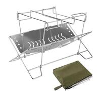 Support Feu De Camp - 15.75 Pouces Support Feu | Acier Inoxydable Supports - Organisateur Portable Avec Plateaux De Cuisson Sac Rangement Capacité 10kg IDéal Pour Camping Jardin Barbecue