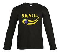 Supportershop Maniche Lunghe Maglietta Bambino LS Brasile Nero Calcio, T-Shirt Enfant Noir Manches Longues Brésil, Nero, 4 Anni (Taglia del Produttore : 4 Anni)