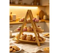 Supporti per dolci in materiale naturale disponibili in due stili: a due ripiani e a tre ripiani. Montaggio senza attrezzi, salvaspazio per lo stoccaggio, stabile e compatto. Adatto per varie occasion