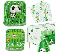 Supporti per feste a tema calcio Servono 20 - 61Pcs Piatti Tovaglioli Set di tovaglie per bambini a tema calcio Decorazioni per feste di compleanno Supplementi