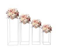 Supporti per fiori in metallo, 3 pezzi/4 pezzi quadrato alzatine colonna da pavimento, set di vasi geometrici, decorazione per allestimenti, per matrimoni, feste (Bianco, altezza 45/60/75/90 cm)