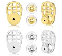 Supporti per lobi dell'orecchio a griglia per orecchini pesanti, retro anti-abbassamento con tappi in silicone, design geometrico oro e oro bianco, comoda distribuzione del peso