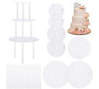 Supporti per Torta Piani,Alzatina per Torta con 7 Piatti Separatori (9/12/16/20cm)&21 Tasselli per Torta da 23cm, Alzata per Torta Riutilizzabile, per Costruzione e Impilamento di Torte a più Livelli