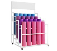 Supporto a 4 Ripiani con Ruote per tappetini da Yoga e rulli in Schiuma - Organizzatore per Attrezzature da Palestra Domestica, Porta Attrezzi per Esercizi (Bianco)