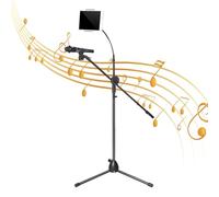 Supporto a braccio con braccio a collo d'oca, supporto da pavimento in metallo regolabile in altezza e supporto per telefono, supporto microfono rotante per esibizioni sul palco, streaming live, canto