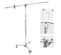 Supporto a C professionale resistente con braccio braccio, braccio solido da 127 cm, asta luminosa da 326 cm, con supporto a C e base a carrello, ruote
