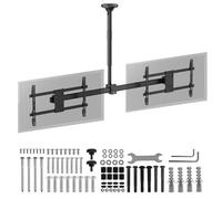 Supporto a soffitto doppio Maclean MC-111 B per due TV 34-60″ fino a 40 kg VESA 600×400 inclinazione -25° rotazione 360° altezza regolabile sistema gestione cavi nero