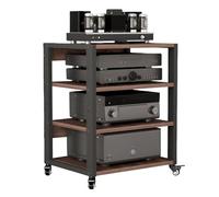 Supporto a torre audio con ruote e ripiani regolabili, mobiletto multi-livello AV per giradischi, console di gioco, stampante, nero
