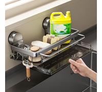 Supporto a ventosa per lavello da cucina, organizer per lavello da cucina e conservazione per spugna, sapone, spazzola per piatti, paglietta, in acciaio inossidabile, accessorio essenziale per la