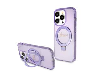 Supporto ad anello Guess Script Glitter per Magsafe Purple - iPhone 14 Pro