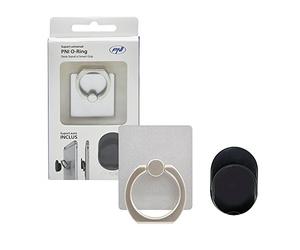 Supporto ad anello PNI O-Ring per smartphone o tablet, colore argento, rotazione 360 gradi, gancio per auto incluso