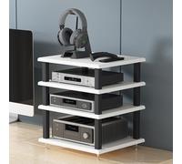 Supporto ad angolo AV a 4 livelli, rack audio-video per intrattenimento, console di gioco, giradischi, ricevitore stereo, elegante ripiano bianco chiaro per soggiorno e studio di registrazione