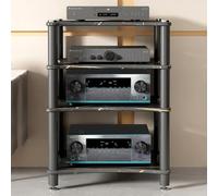 Supporto ad angolo con ripiani per apparecchiature audio e video in salotti