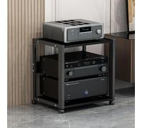 Supporto ad angolo regolabile a 2 livelli per lettore DVD e componenti stereo, ripiani in legno regolabili in altezza, rack audio nero, per casa, ufficio e teatro