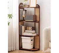 Supporto angolare a 4/5 Strati - Libreria Multifunzionale in bambù con Intreccio in Resina Rattan e Piastre in Acrilico - Elegante espositore Aperto per l'organizzazione del Soggiorno