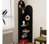 Supporto Angolare A 5 Ripiani, Espositore Angolare da Pavimento, Design con Fibbia Sospesa, Design con Gambe Alte, Elegante Libreria Angolare Piccola, per Soggiorno(Black)