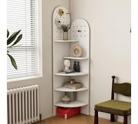 Supporto Angolare A 5 Ripiani, Espositore Angolare da Pavimento, Design con Fibbia Sospesa, Design con Gambe Alte, Elegante Libreria Angolare Piccola, per Soggiorno(White)