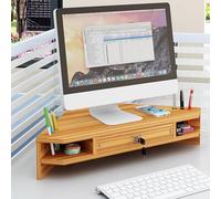 Supporto angolare in legno per monitor a 2 ripiani, regolabile, con cassetto e portapenne, mensola triangolare per monitor del computer, per casa e ufficio, salvaspazio.