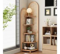 Supporto Angolare in Rattan A 5 Ripiani, Libreria Angolare Portaoggetti, Base Rinforzata, Design con Struttura Triangolare, Organizer per Mensole, per Soggiorno(A)