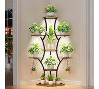 Supporto angolare per piante con luce per la crescita, 8 livelli, 134 cm, in metallo e legno, scaffale per piante da interno ed esterno, scala per fiori - scaffale decorativo nero per fiori, per