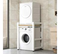 Supporto Asciugatrice Sopra Lavatrice Mobile Porta Lavatrice e Asciugatrice a Colonna Mobile Lavatrice Asciugatrice Regolabile in Altezza per Bagno Cucina Balcone (Noce, Cornice Bianca)