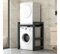 Supporto Asciugatrice Sopra Lavatrice Mobile Porta Lavatrice e Asciugatrice a Colonna Mobile Lavatrice Asciugatrice Regolabile in Altezza per Bagno Cucina Balcone (Grigio Scuro, Cornice Nera)