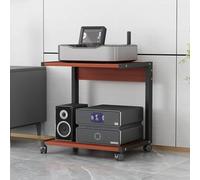 Supporto audio a 2 livelli in teak, con ruote, elegante torre multimediale AV per giradischi e gaming, supporto stereo in legno per TV per soggiorno e sala giochi (50 x 40)