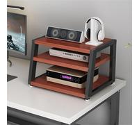 Supporto audio da tavolo, supporto AV media player con ripiano in legno, armadio stereo aperto, armadio componente, piccolo mobile multimediale per casa, ufficio, sala giochi, noce, 3 ripiani