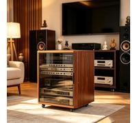 Supporto audio in legno con mensole regolabili per sistemi home theatre | Telaio in alluminio resistente, varie misure, organizzazione AV professionale(Teak,23.6x23.6x24.4in)