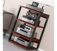 Supporto audio in teak, mobile AV moderno a 4 livelli, piccolo supporto TV da gioco, torre stereo per casa/ufficio/teatro (50 x 40 x 69,5 cm) - Archiviazione elegante e funzionale